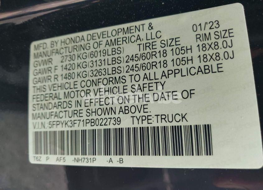 Photo 9 of 2023 Honda Ridgeline RTL-E (VIN 5FPYK3F71PB022739)