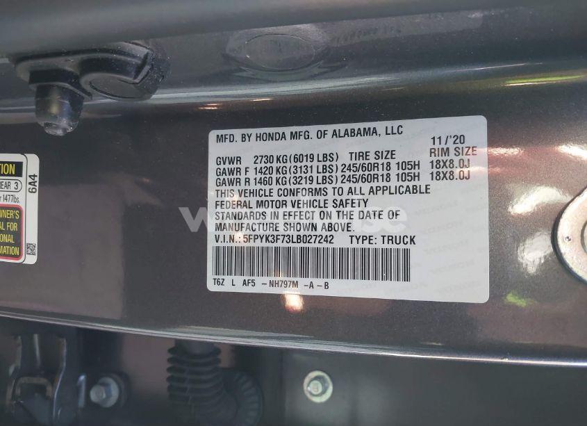 Photo 9 of 2020 Honda Ridgeline RTL-E (VIN 5FPYK3F73LB027242)