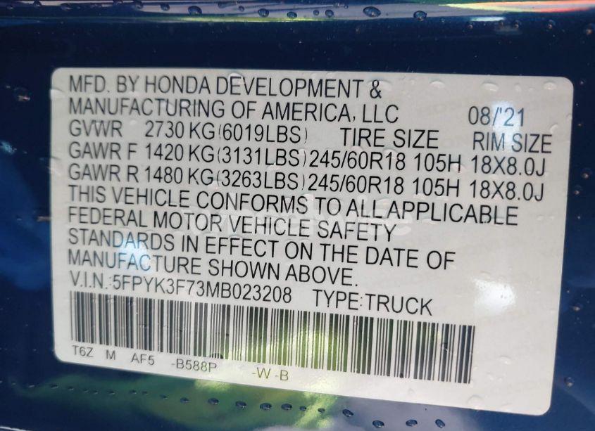 Photo 9 of 2021 Honda Ridgeline RTL-E (VIN 5FPYK3F73MB023208)