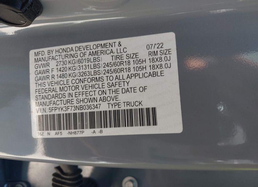 Photo 9 of 2022 Honda Ridgeline RTL-E (VIN 5FPYK3F73NB036347)