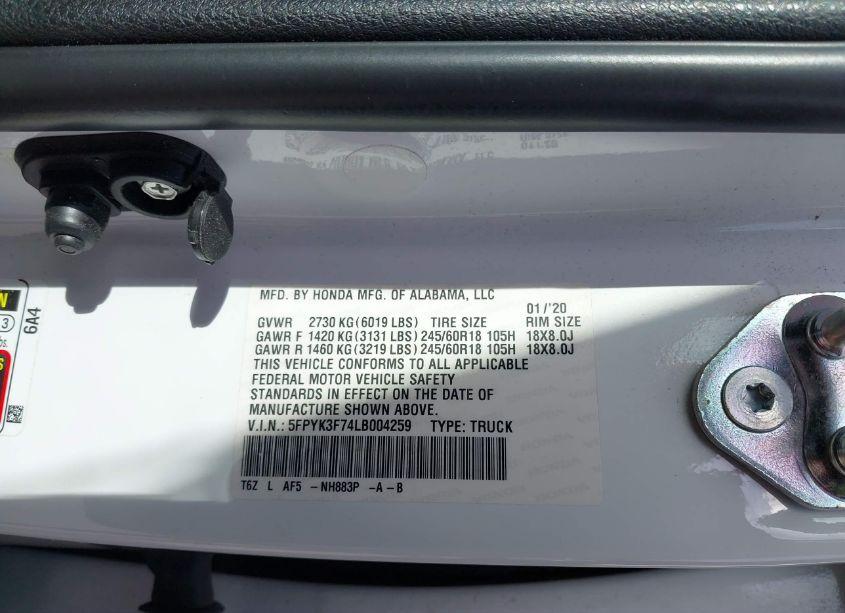 Photo 9 of 2020 Honda Ridgeline RTL-E (VIN 5FPYK3F74LB004259)