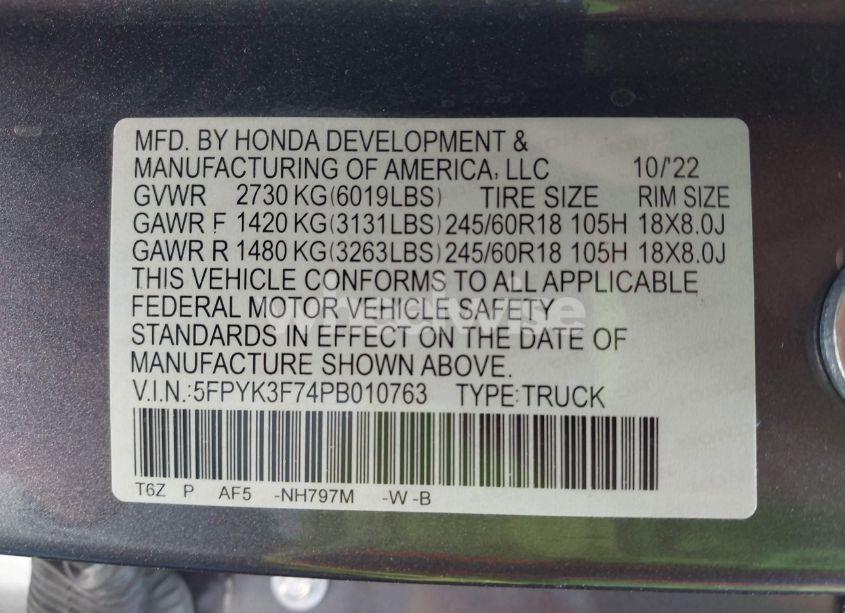 Photo 9 of 2023 Honda Ridgeline RTL-E (VIN 5FPYK3F74PB010763)