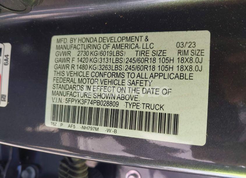 Photo 9 of 2023 Honda Ridgeline RTL-E (VIN 5FPYK3F74PB028809)