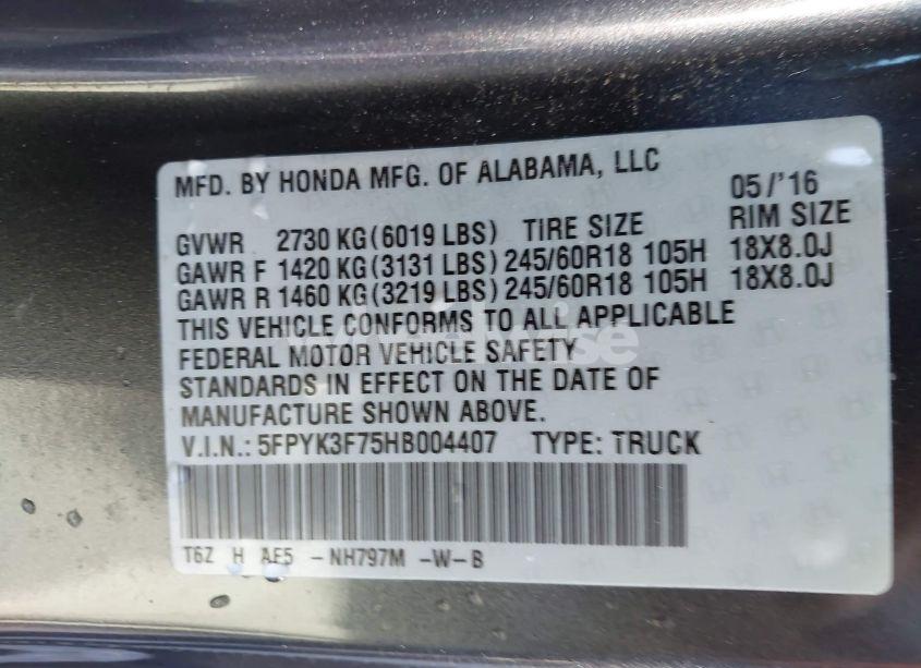 Photo 9 of 2017 Honda Ridgeline RTL-E (VIN 5FPYK3F75HB004407)