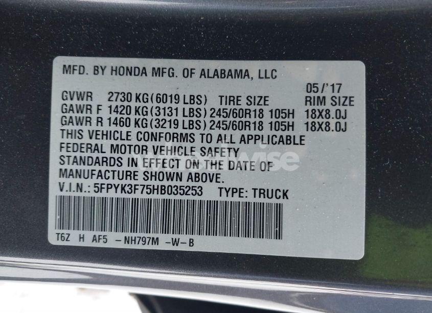 Photo 9 of 2017 Honda Ridgeline RTL-E (VIN 5FPYK3F75HB035253)