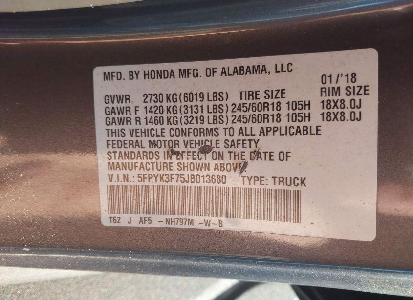 Photo 9 of 2018 Honda Ridgeline RTL-E (VIN 5FPYK3F75JB013680)