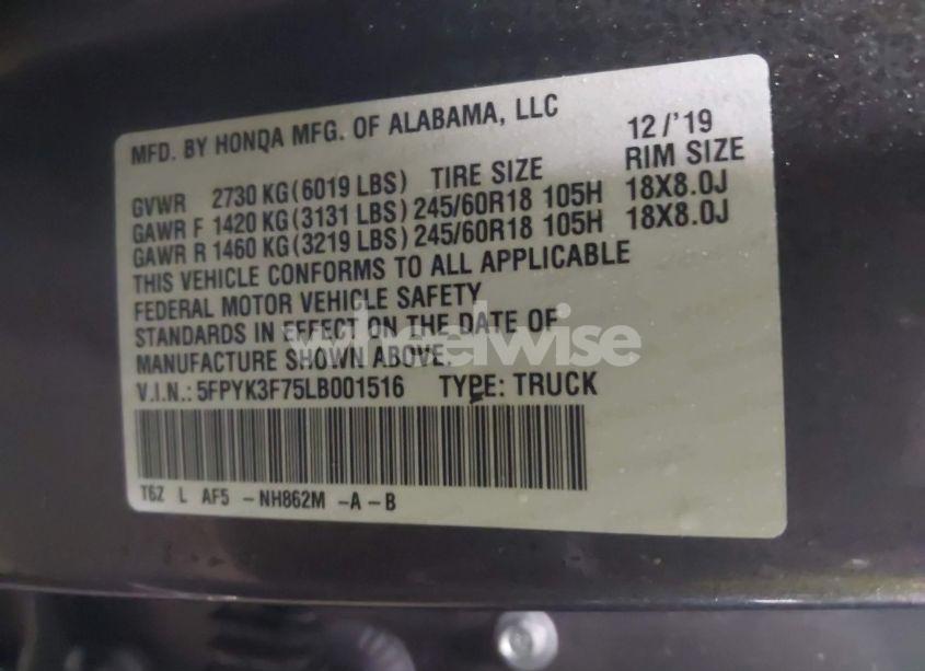 Photo 9 of 2020 Honda Ridgeline RTL-E (VIN 5FPYK3F75LB001516)