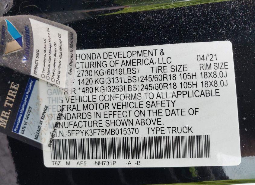 Photo 9 of 2021 Honda Ridgeline RTL-E (VIN 5FPYK3F75MB015370)