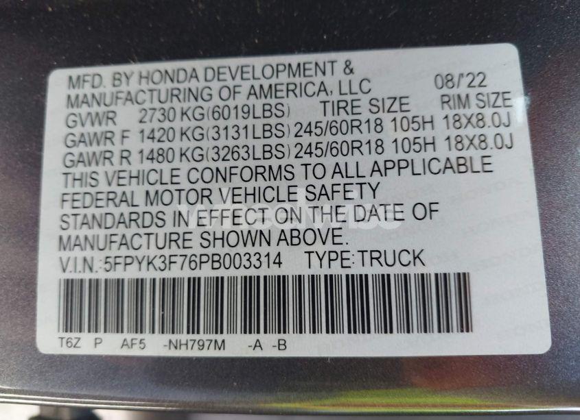 Photo 9 of 2023 Honda Ridgeline RTL-E (VIN 5FPYK3F76PB003314)