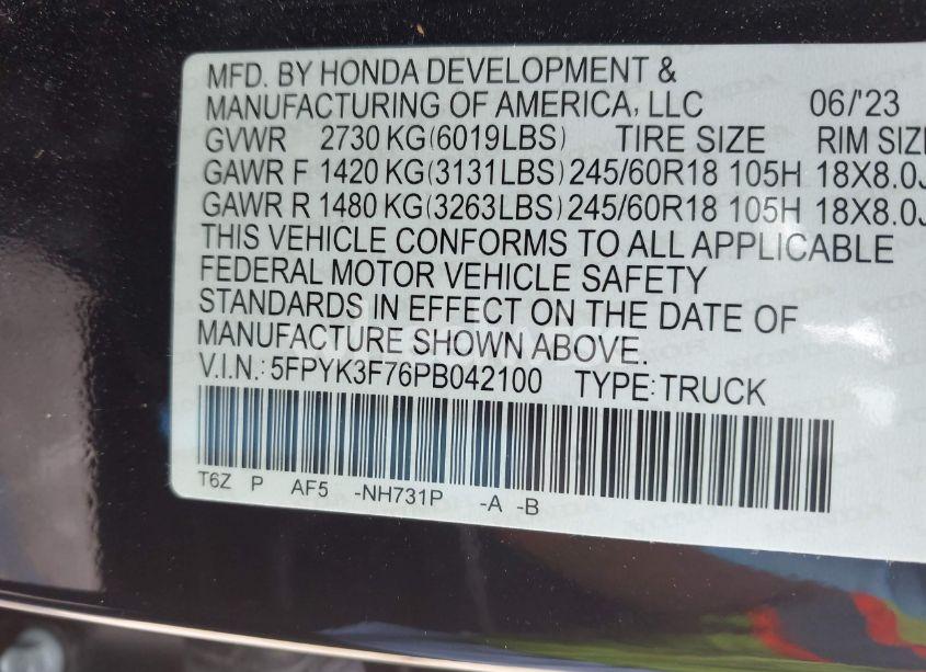 Photo 9 of 2023 Honda Ridgeline RTL-E (VIN 5FPYK3F76PB042100)