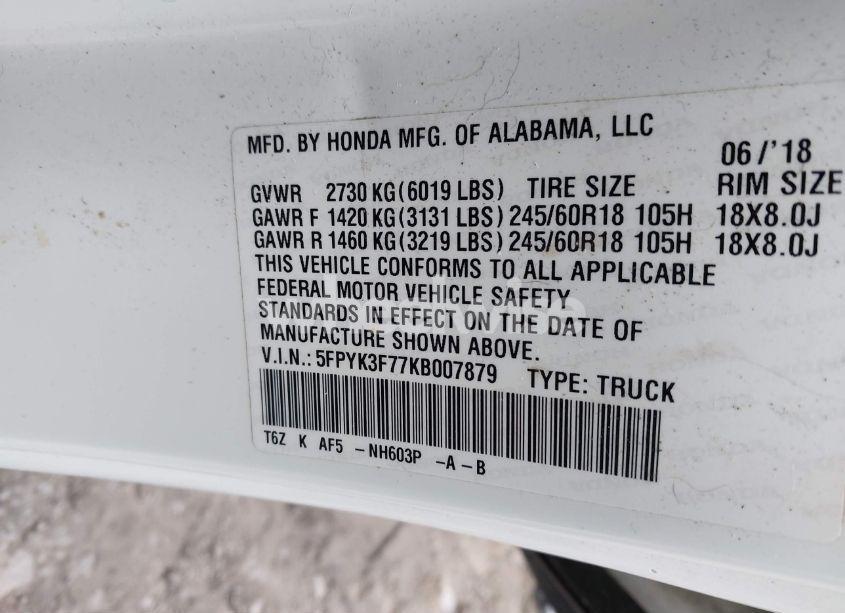 Photo 9 of 2019 Honda Ridgeline RTL-E (VIN 5FPYK3F77KB007879)