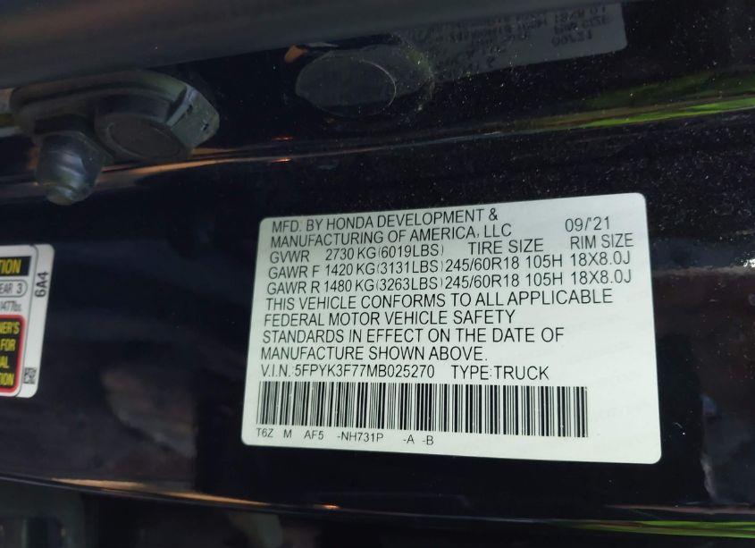 Photo 9 of 2021 Honda Ridgeline RTL-E (VIN 5FPYK3F77MB025270)