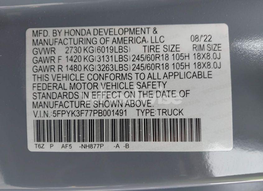 Photo 9 of 2023 Honda Ridgeline RTL-E (VIN 5FPYK3F77PB001491)