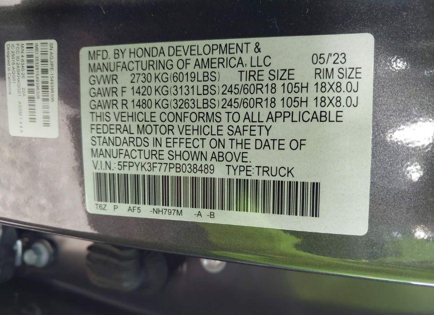 Photo 9 of 2023 Honda Ridgeline RTL-E (VIN 5FPYK3F77PB038489)