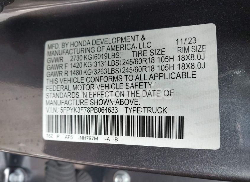 Photo 9 of 2023 Honda Ridgeline RTL-E (VIN 5FPYK3F78PB064633)