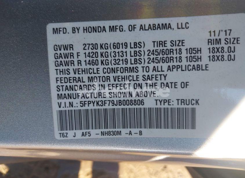 Photo 9 of 2018 Honda Ridgeline RTL-E (VIN 5FPYK3F79JB008806)