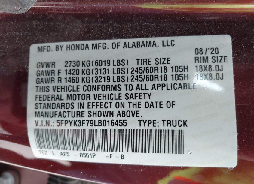 Photo 9 of 2020 Honda Ridgeline RTL-E (VIN 5FPYK3F79LB016455)