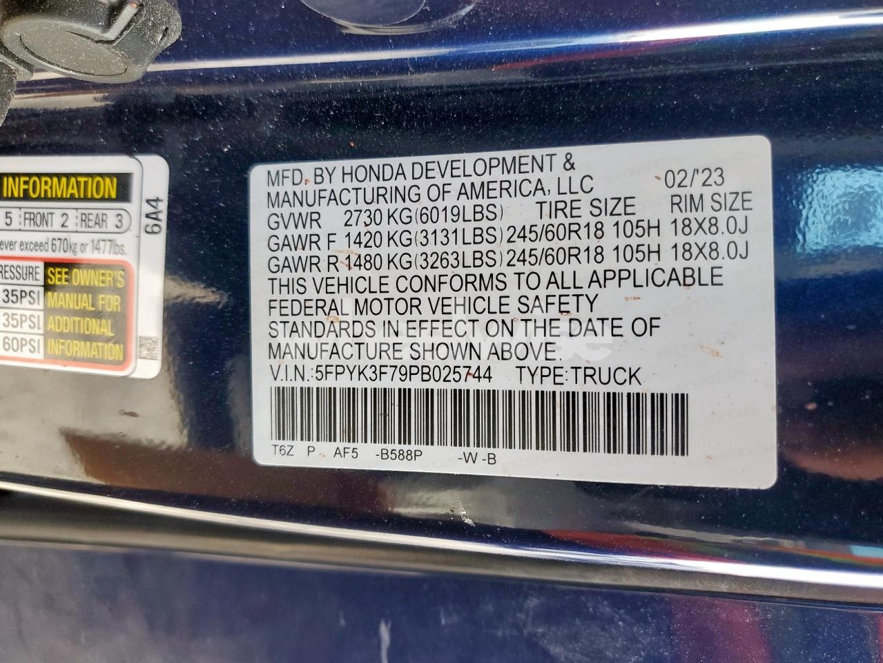 Photo 13 of 2023 HONDA RIDGELINE RTL-E (VIN 5FPYK3F79PB025744)