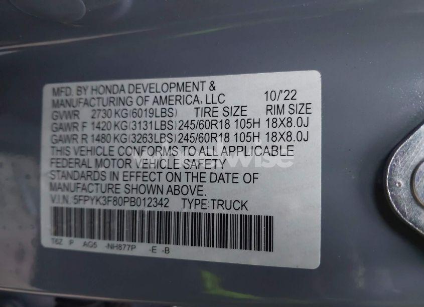 Photo 9 of 2023 Honda Ridgeline BLACK EDITION (VIN 5FPYK3F80PB012342)