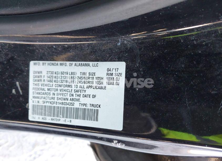 Photo 9 of 2017 Honda Ridgeline BLACK EDITION (VIN 5FPYK3F81HB034352)