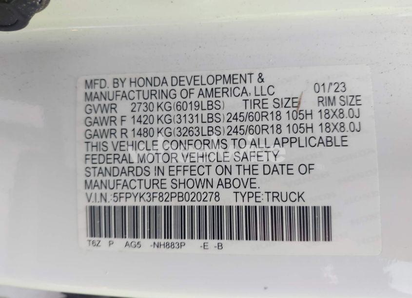 Photo 9 of 2023 Honda Ridgeline BLACK EDITION (VIN 5FPYK3F82PB020278)