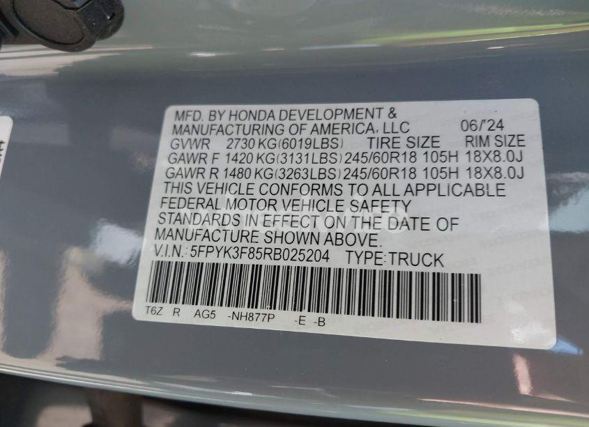 Photo 9 of 2024 Honda Ridgeline BLACK EDITION (VIN 5FPYK3F85RB025204)