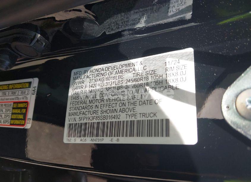 Photo 9 of 2025 Honda Ridgeline BLACK EDITION (VIN 5FPYK3F85SB016492)