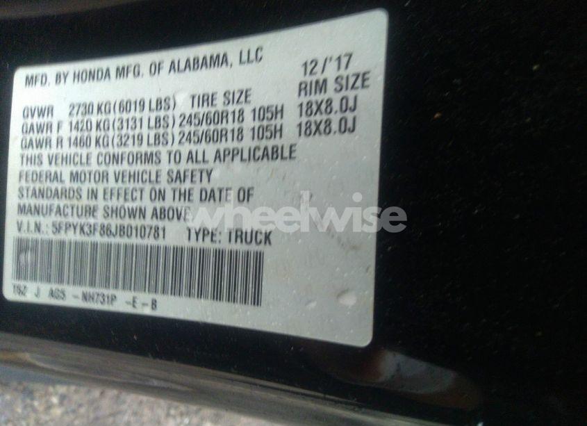 Photo 9 of 2018 Honda Ridgeline BLACK EDITION (VIN 5FPYK3F86JB010781)