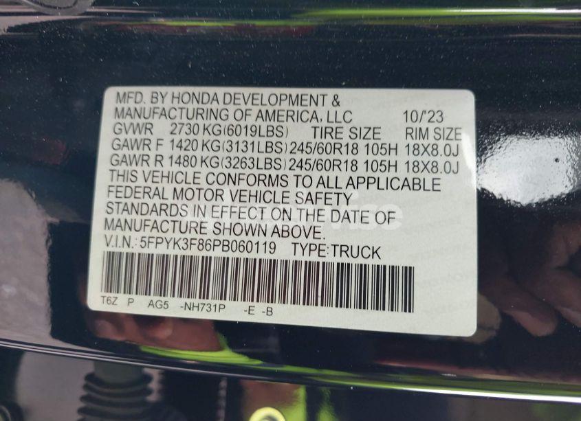 Photo 9 of 2023 Honda Ridgeline BLACK EDITION (VIN 5FPYK3F86PB060119)