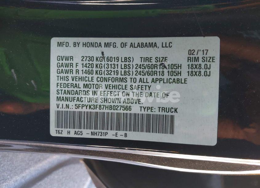 Photo 9 of 2017 Honda Ridgeline BLACK EDITION (VIN 5FPYK3F87HB027566)