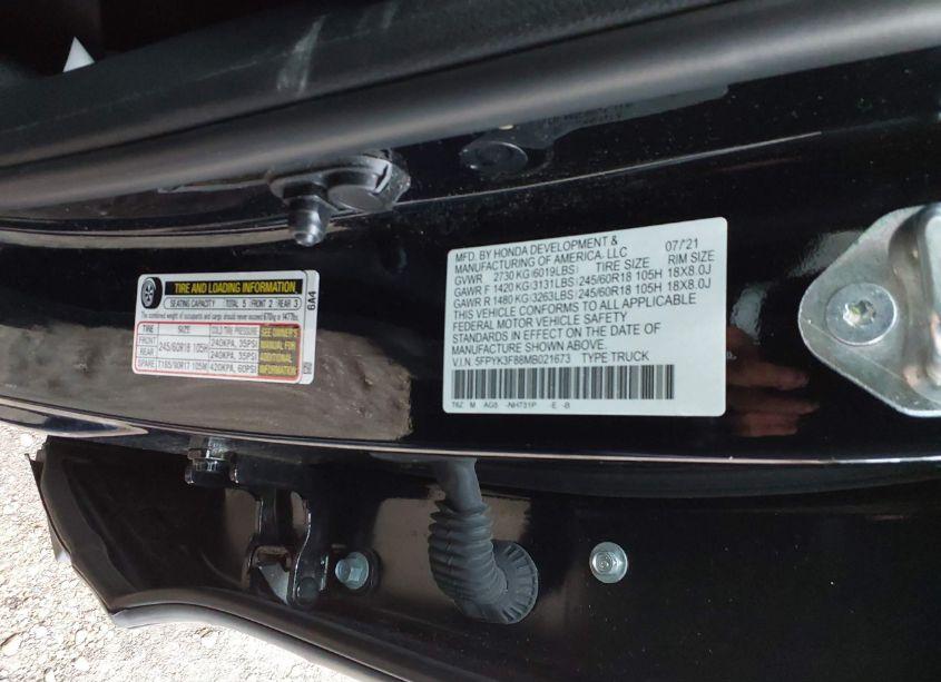 Photo 9 of 2021 Honda Ridgeline BLACK EDITION (VIN 5FPYK3F88MB021673)