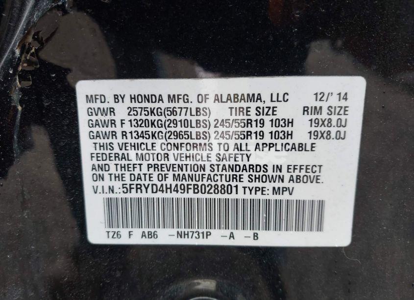 Photo 9 of 2015 Acura Mdx TECHNOLOGY PACKAGE (VIN 5FRYD4H49FB028801)