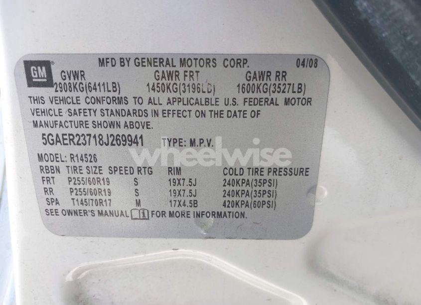 Photo 9 of 2008 Buick Enclave CXL (VIN 5GAER23718J269941)