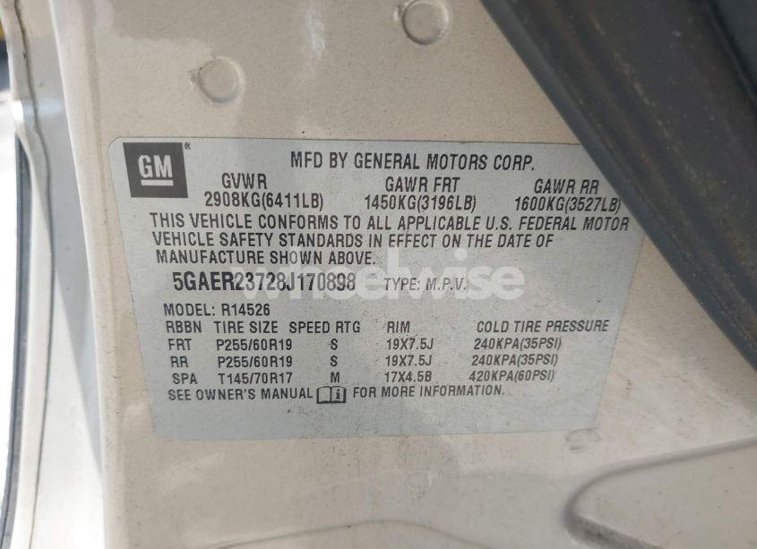 Photo 9 of 2008 Buick Enclave CXL (VIN 5GAER23728J170898)