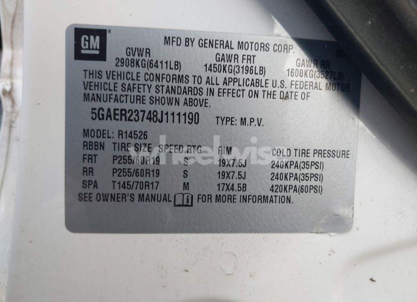 Photo 9 of 2008 Buick Enclave CXL (VIN 5GAER23748J111190)