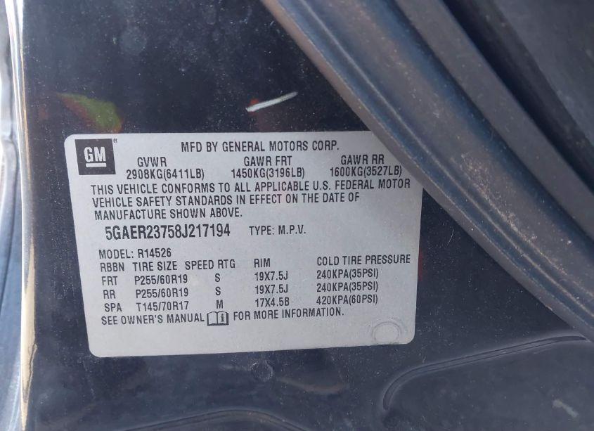 Photo 9 of 2008 Buick Enclave CXL (VIN 5GAER23758J217194)