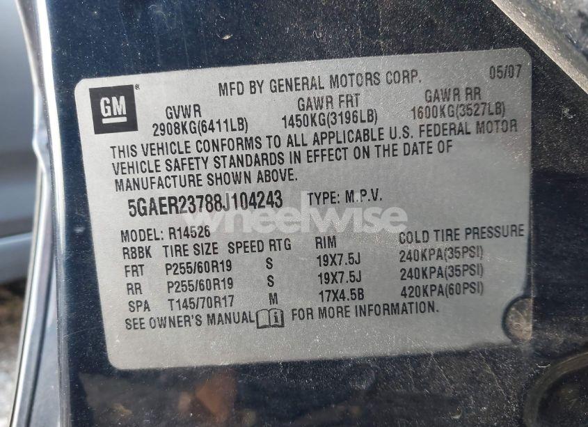 Photo 9 of 2008 Buick Enclave CXL (VIN 5GAER23788J104243)