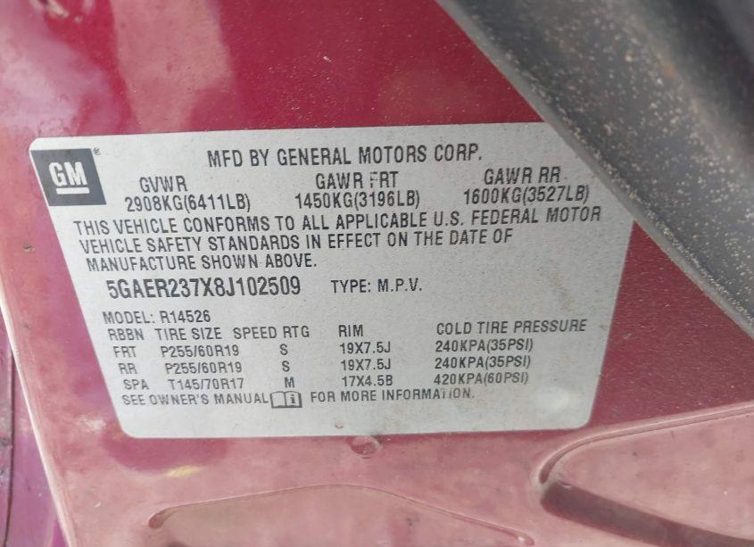 Photo 9 of 2008 Buick Enclave CXL (VIN 5GAER237X8J102509)