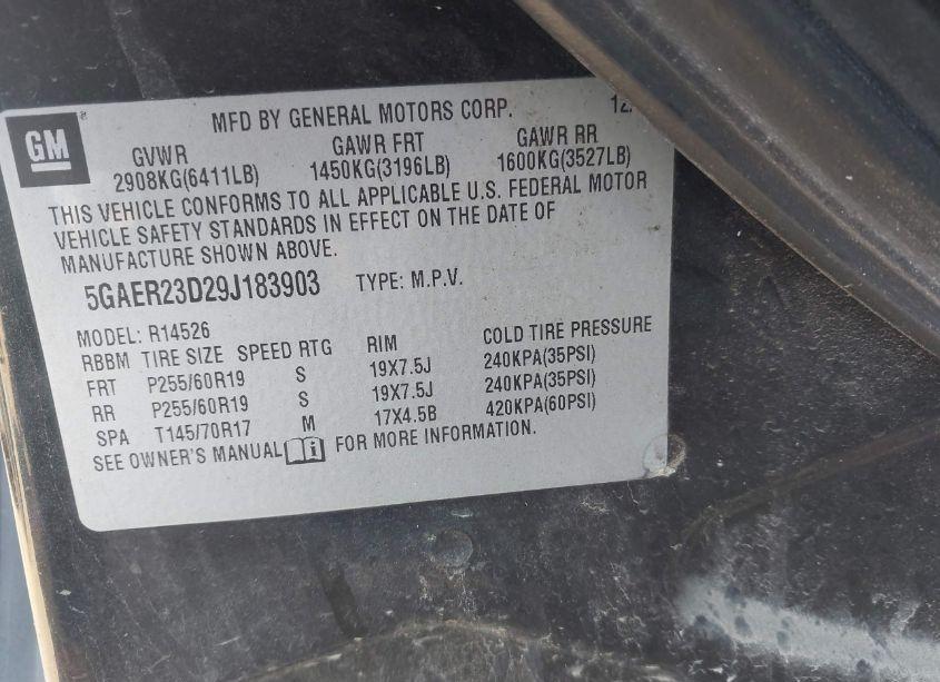 Photo 9 of 2009 Buick Enclave CXL (VIN 5GAER23D29J183903)