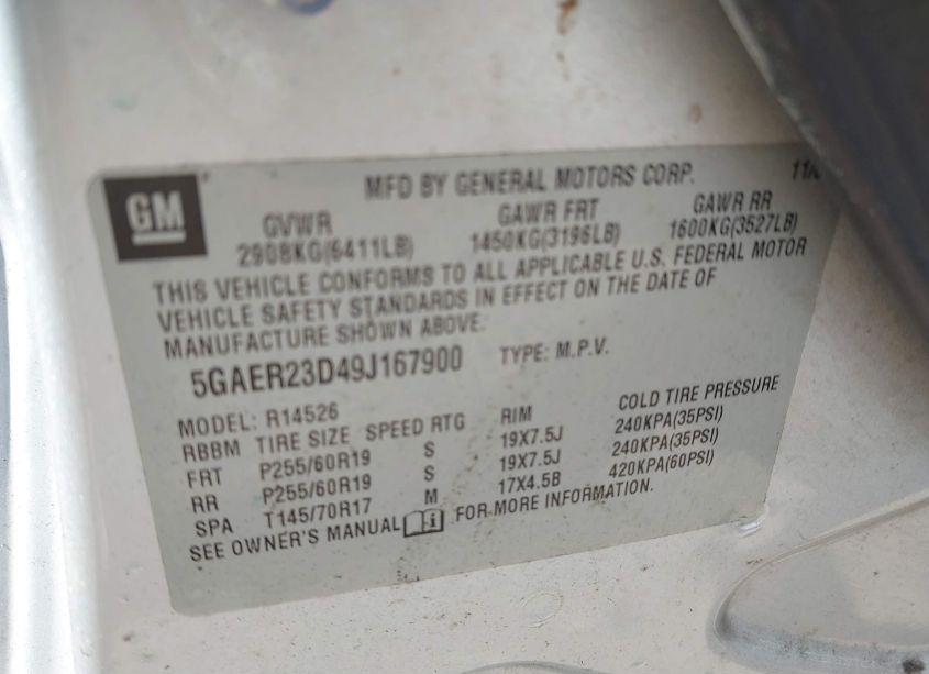 Photo 9 of 2009 Buick Enclave CXL (VIN 5GAER23D49J167900)