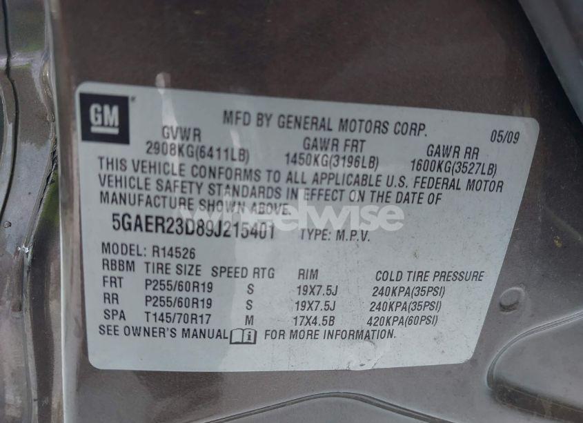 Photo 9 of 2009 Buick Enclave CXL (VIN 5GAER23D89J215401)