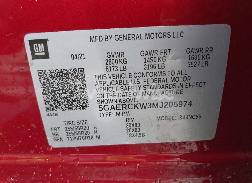 Photo 9 of 2021 Buick Enclave FWD PREMIUM (VIN 5GAERCKW3MJ205974)