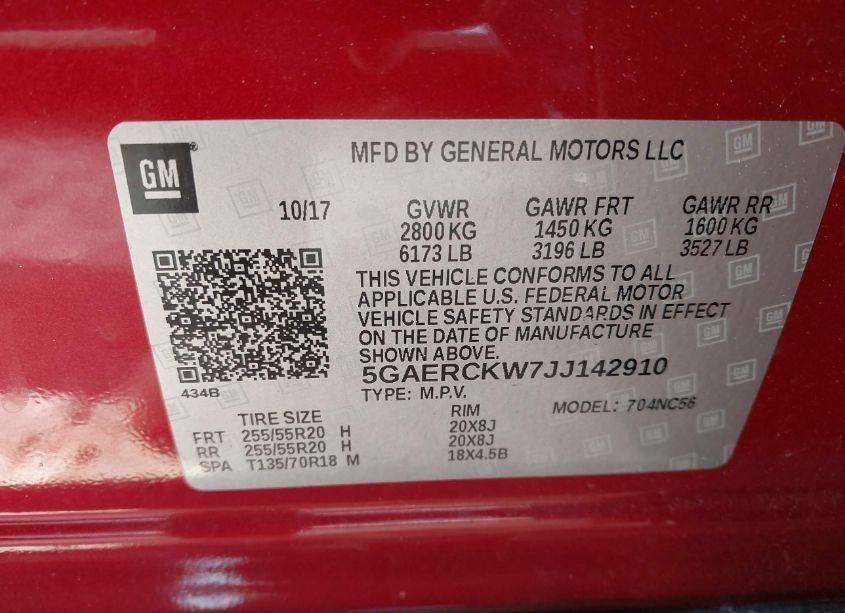 Photo 9 of 2018 Buick Enclave PREMIUM (VIN 5GAERCKW7JJ142910)