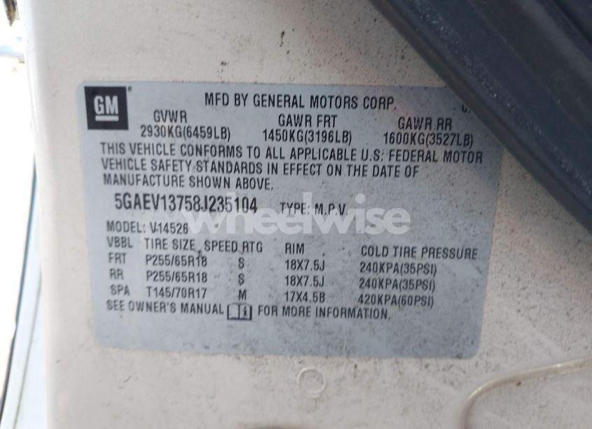 Photo 9 of 2008 Buick Enclave CX (VIN 5GAEV13758J235104)