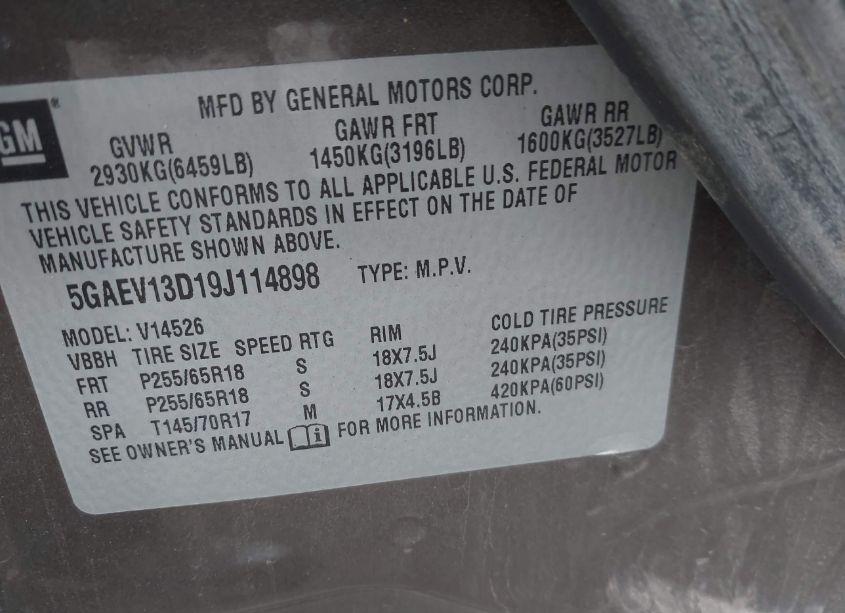 Photo 9 of 2009 Buick Enclave CX (VIN 5GAEV13D19J114898)