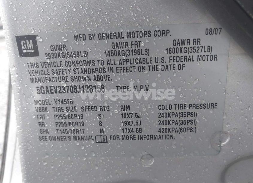 Photo 9 of 2008 Buick Enclave CXL (VIN 5GAEV23708J128158)