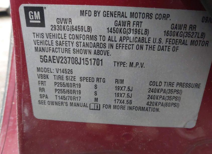 Photo 9 of 2008 Buick Enclave CXL (VIN 5GAEV23708J151701)