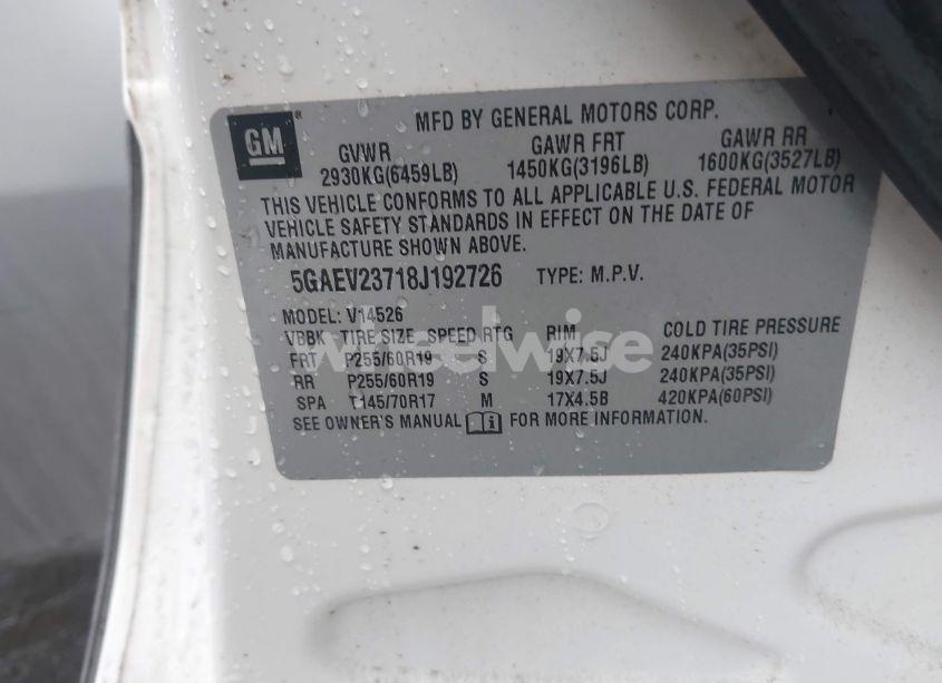 Photo 9 of 2008 Buick Enclave CXL (VIN 5GAEV23718J192726)