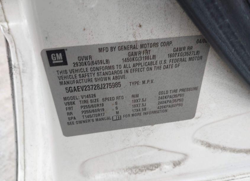 Photo 9 of 2008 Buick Enclave CXL (VIN 5GAEV23728J275985)