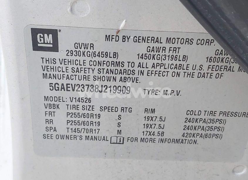 Photo 9 of 2008 Buick Enclave CXL (VIN 5GAEV23738J219909)